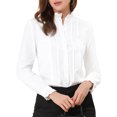 thumbnail image 1 of INSPIRE CHIC Women's Lace Mock Neck Long Sleeve Cotton Button-Down Shirt XL White, 1 of 7