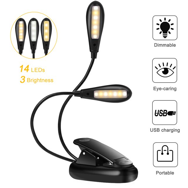 Reading Light, 14 LED USB Rechargeable And Eye-care Book Light, Flexible Clip Reading Lamp For Strain-Free, Healthy Eyes, Perfect Gift For Bookworms