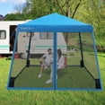 thumbnail image 3 of Auvent Instantané 10x10 Pi pour Patio Extérieur, Jambe Inclinée, Tente en Maille Pliable, Bleu, 3 of 10