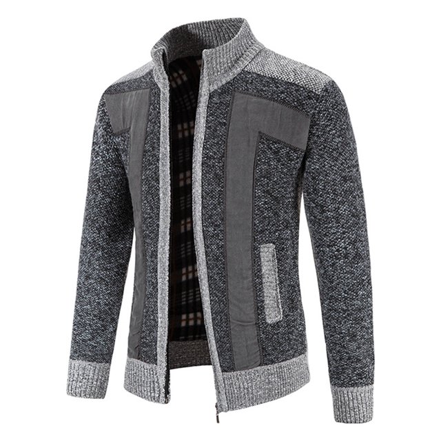 DPTALR Men Casual Patchwork Long Sleeve Knitting Cardigan Zipper Sweater