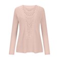 thumbnail image 4 of Penkiiy Chandails pour Femmes 2024 Col Rond Mignon Élégant Doux Manches Longues Creux Tricoté Torsadé Pull L Rose, 4 of 7