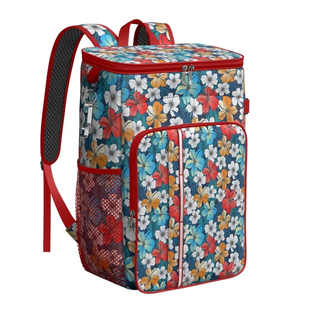 Monstera Hibiscus Cooler Backpack Leak-Proof Lightweight for Road Trips Travel with Long-Lasting Insulation