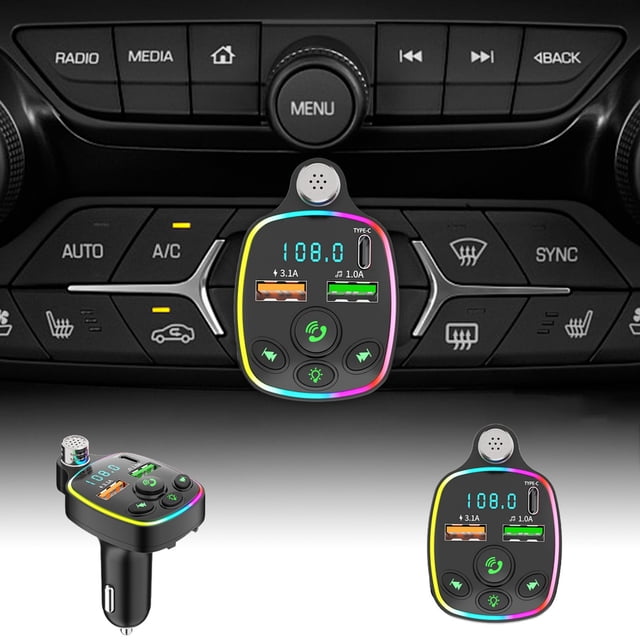 Binmer Car Bluetooth 5.0 Wireless Handsfree Car FM Transmitter Receiver Radio MP3 Adapter Player