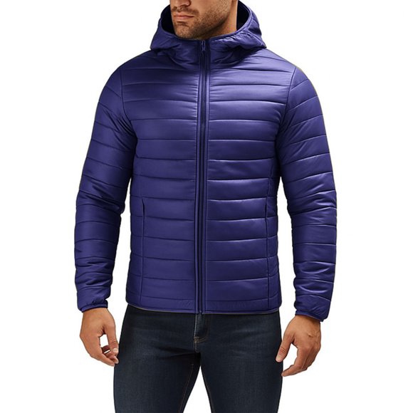 NJDVHB Fall Winter Coats for Men,Puffer Jacket Men,Coats for Men Solid Stand Collar Hooded Jacket Long Sleeve Parkas With Zip Pockets Casual Warm Outerwear Blouse,Navy,XL