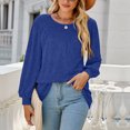 thumbnail image 4 of IROINID en Solde T-Shirt à Manches Longues en Polyester pour Femmes Confortable Été Col Rond Hauts Sexy Blouse Régulière Unie, Bleu, 4 of 7