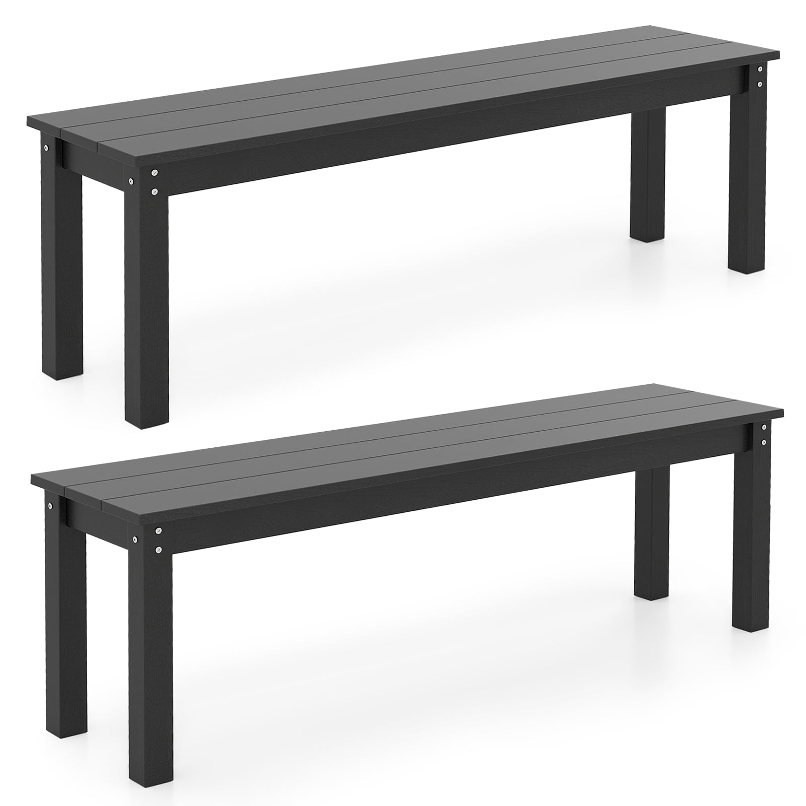 Gymax 2PCS 55'' HDPE Outdoor Bench Weatherproof Backless Patio Garden Bench Black