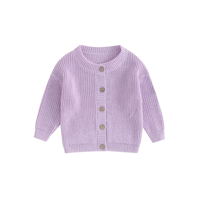 Kmbangi Cardigan Tricoté pour Bébés Filles Mignon Manches Longues Col Rond Couleur Unie Pull Boutonné Automne