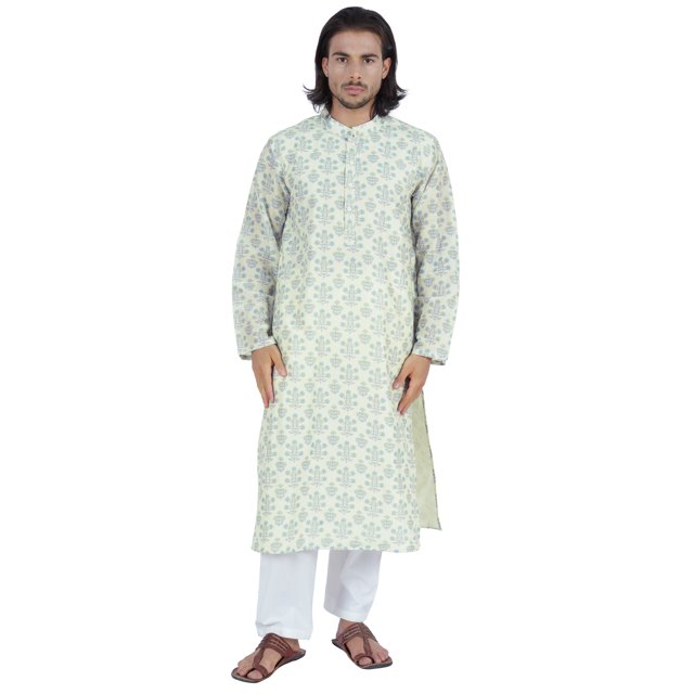 Atasi Kurta Traditionnel à Manches Longues pour Hommes, Col Mandarin, Tenue de Fête