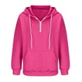 thumbnail image 4 of Besolor Womens Fall Fashion Quarter Zip Hoodies Sweatshirts Casual Long Sleeve Solid Color V Neck Drawstring Pullover Tops, 4 of 6