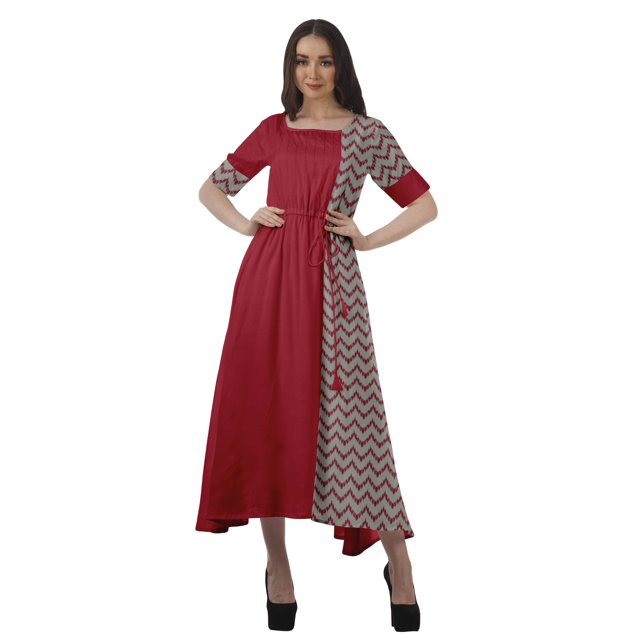 Moomaya Robe de Soirée à Manches Courtes en Viscose Style Santoon à Encolure Dégagée pour Femmes