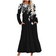 thumbnail image 1 of Erwazi Robe Midi à Manches Longues pour Femmes, Col Rond, Plissée, à Volants, Ligne A, Fluide, Printemps Automne, Décontractée, avec Poches, 1 of 4