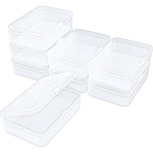 Rectangular Clear Plastic Storage Containers Box with Hinged Lid for Beads and Other Small Craft Items