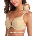 thumbnail image 2 of Deyllo Women's Sexy Lace Push Up Bra Padded Plunge Add Cups Underwire Support Lift Up Bra,Beige 38D, 2 of 9