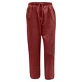 thumbnail image 3 of XZNGL Women Casual Solid Cotton Linen Drawstring Elastic Waist Long Wide Leg Pants, 3 of 6