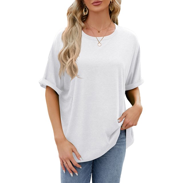 Bellella T-shirt d'Été pour Femmes à Manches Courtes, Col Rond, T-shirt Confortable, Chandail pour Dames, Blanc, M