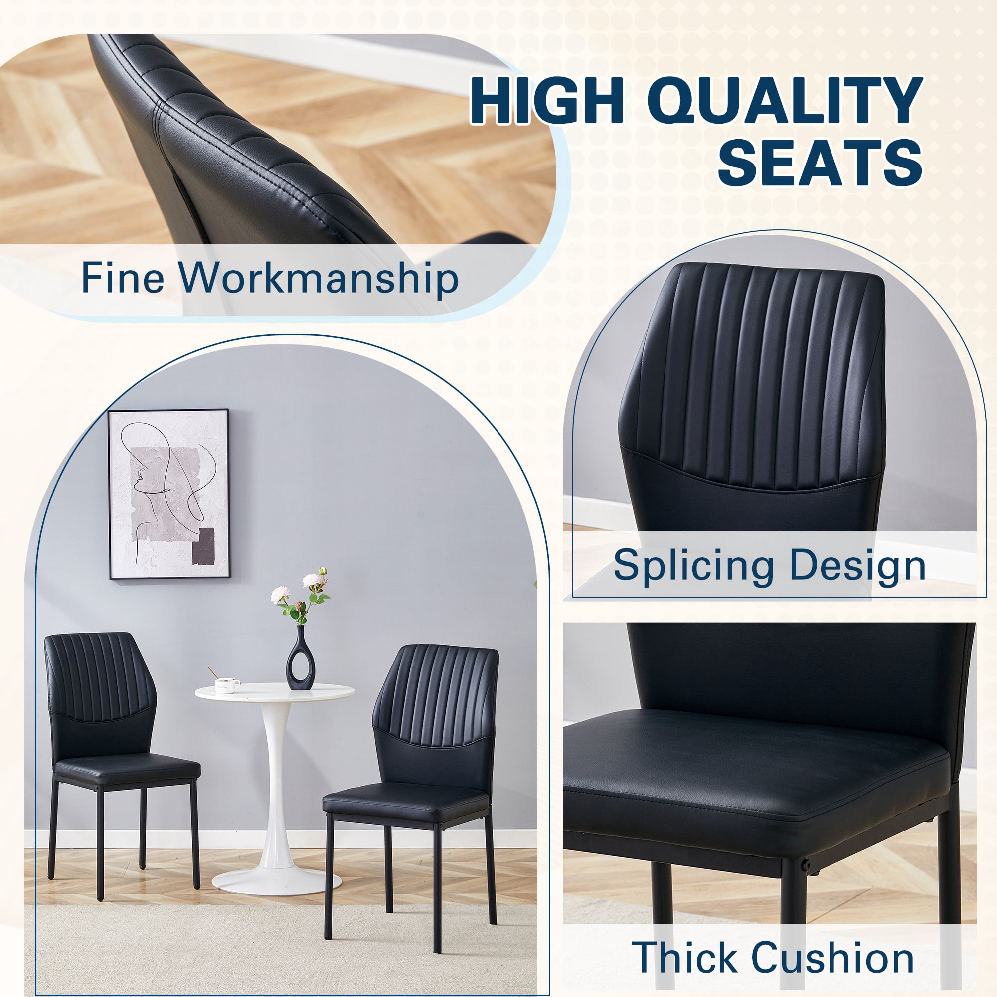 Noble House Luxury minimalist chair - 4 high elasticity black PU dining chairs