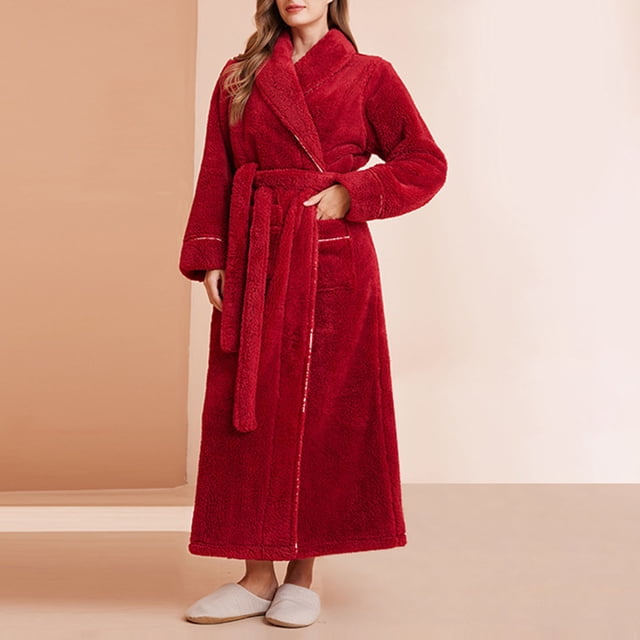 RXIRUCGD Robe de Chambre Longue Confortable à Col Épais pour Femmes (Rouge, Taille : 3TG)