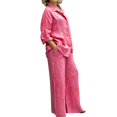 thumbnail image 1 of GDREDA Womens Cotton Linen Set 2 Piece Outfits Summer Button Down Shirt Wide Leg Pants Matching Sets Pink,S, 1 of 5