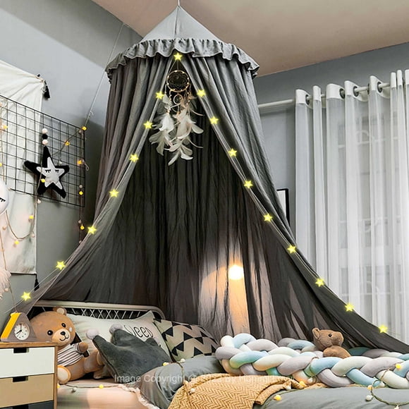 Hommi Lovvi Bed canopy for girls, Dreamy Frills ceiling Hanging Princess canopy Bedroom Decoration Soft canopy Net Reading Nook, Extra Large Full Queen Size Bed canopies - grey