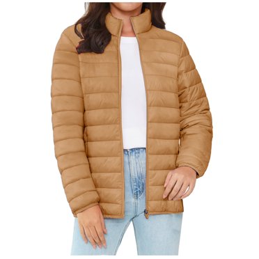 Yuyuzo Lightweight Quilted Jackets for Women Long Sleeve Stand Collar Zip up Jacket Solid Color Winter Coat