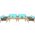 thumbnail image 1 of Patiojoy 8-Piece Patio Acacia Wood Furniture Set Outdoor PE Rattan Conversation Set with Removable Cushions Turquoise, 1 of 8