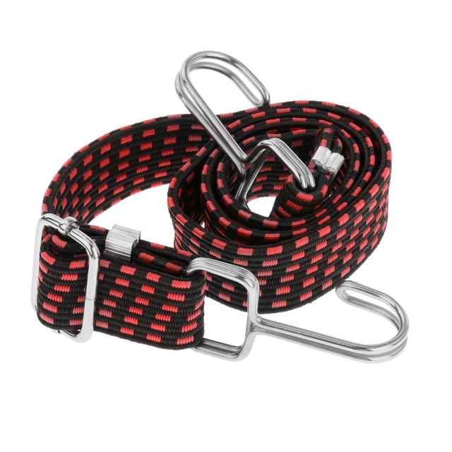 Adjustable Flat Cords with Hooks, Heavy Duty Straps with Hooks, Adjustable Buckles, Luggage Elastic Rope - Red 2m, 0.5 to 2 Meters