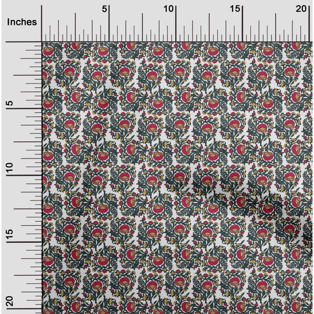 oneOone Polyester Lycra Fabric Leaves & Floral Block Printed Fabric 1 Yard 56 Inch Wide
