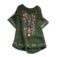 thumbnail image 1 of Blouses pour Femmes, T-Shirt Mode Décontracté Ample de Printemps Été pour Femmes, Couleur, Manches Courtes, Col Rond, Hauts Brodés, Blouse en Coton et Lin, 1 of 5
