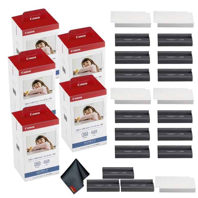 Canon KP-108IN Color Ink & 4x6 Photo Paper Set, 540 Sheets & 15 Ink Cartridges Bundle (5 Pack) (International Model)