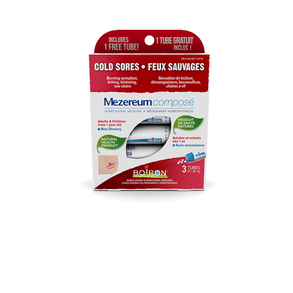 Boiron Mezereum Composé – Homeopathic Cold Sore Relief – 3 Tubes x 4g (Approx. 80 Pellets per Tube)