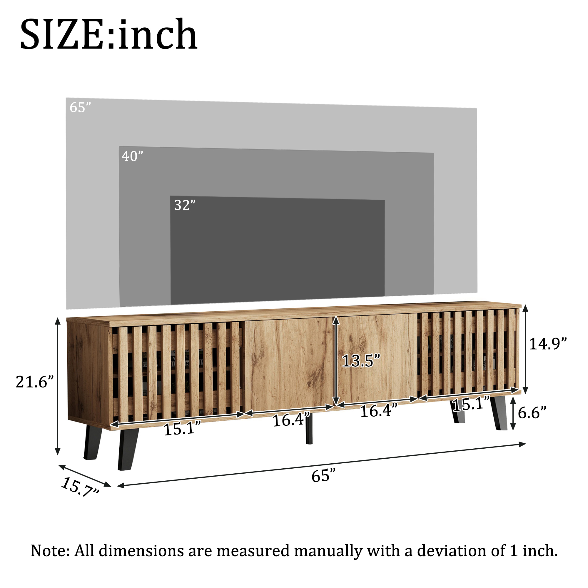Homy Casa 65" Fluted Mid-Century TV Stand with 4 Doors and 8 Shelves for 32–65" TVs, Natural Wood