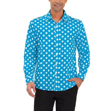INSPIRE CHIC Men's Shirt Polka Dots Pattern Point Collar Long Sleeve Button Down Shirt 50 Blue