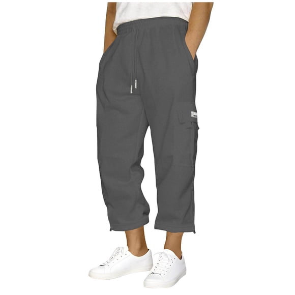 Npasoilc Pants for Men Man Solid-Color Loose Casual Pocket Drawstring Elastic-Waist Full Length Pants