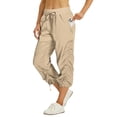 thumbnail image 3 of Womens Capri Cargo Pants Cinch Bottom Drawstring Breathable Cargo Pants Adjustable Pull on Quick Dry Elastic Waist Parachute Pants with Pockets Khaki L, 3 of 9