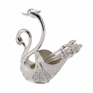Swan Base Holder, Metal Exquisite Craftsmanship Tableware Cutlery Set With 6 Spoons For Stirring Mixing Coffee Desserts Sugar Ice Cream
