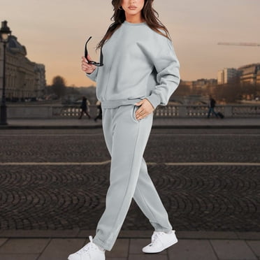 Aqestyerly Ensemble de Survêtement Deux Pièces pour Femme, Haut à Col Ras du Cou à Manches Longues et Pantalon, Chandail à Enfiler, Tenue Décontractée de Détente HWRETIE