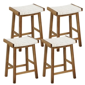 Gymax Set of 4 Saddle Bar Stools 25.5'' Counter Height Dining Stools w/ Seaweed Woven Seat