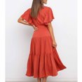 thumbnail image 4 of Birdeem Robe Décontractée Mode Femme Couleur Unie Col en V à Lacets Manches Évasées Robe à Empiècements, 4 of 6