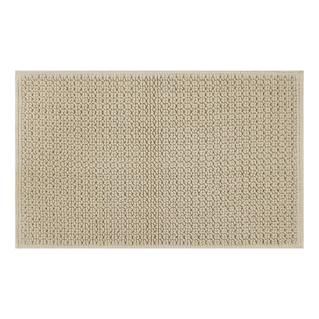 Better Homes & Gardens Signature Soft Looped Bath Mat, Almond Biscuit, 20 by 34 inches, made of 100% cotton with a dense looped texture for absorbency and softness, ideal for bathroom floors and suitable as a non-slip bath rug.