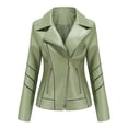 thumbnail image 2 of Qertyioot Womens Leather Jacket New Slim Stand-Up Collar Zipper Stitching Solid Color, 2 of 7