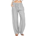 thumbnail image 1 of WEIYLL Pants for Women Linen Elastic High Waist Drawstring Wide Leg Yoga Grey Pant size L, 1 of 8