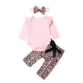 thumbnail image 3 of Newborn Baby Girls Clothes Set Pink Long Sleeve Ruffles Tops T-shirt+Leopard Prinetd Pants Headband Outfits Baby Girls Fall Set, 3 of 5