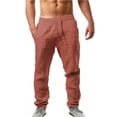 thumbnail image 1 of Mens Casual Linen Pants Loose Fit Elastic Drawstring Waist Straight-Legs Summer Yoga Beach Long Pants, 1 of 3
