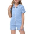 thumbnail image 1 of WEIYLL Ensembles de Pyjama pour Filles Été Couleur Unie Manches Courtes Col Rabattu Soie Boutonné Classique Shorts 2 Pcs Tenue de Nuit 8-9 Ans, 1 of 3