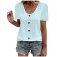 thumbnail image 1 of Plebaso Hauts d'Été pour Femmes Col Rond Manches Courtes T-Shirts Ajourés Décontractés Chemisiers à Boutons P-5TG, 1 of 5