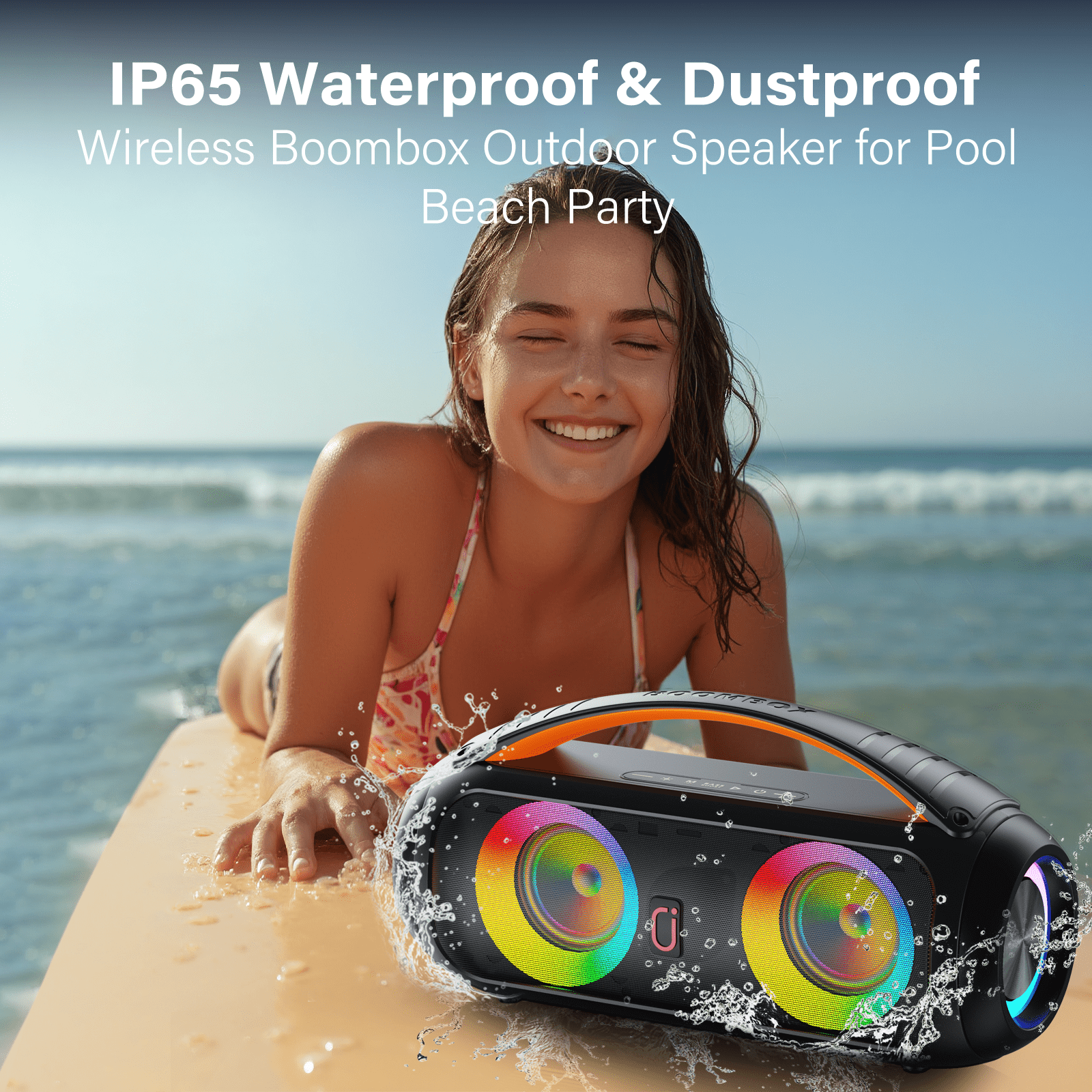 JYX Waterproof Bluetooth Speaker, Ourdoor Speaker with DJ Lights
