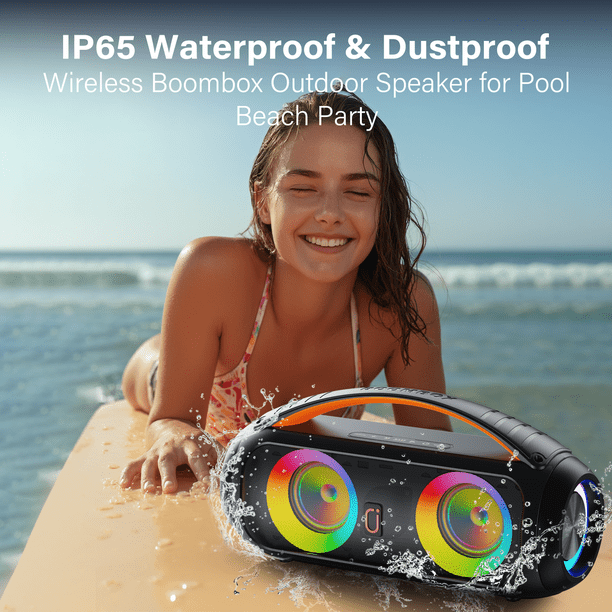JYX Waterproof Bluetooth Speaker, Ourdoor Speaker with DJ Lights