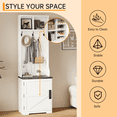 thumbnail image 3 of Bingirl 23.6" Farmhouse Hall Tree with Shoe Storage, Small Coat Rack Cabinet with 5 Hooks, Shoe Cabinet & Open Shelves, Entryway Shoe Storage Bench for Mudroom, Hallway, Living Room, 3 of 5