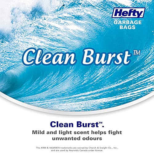 Hefty Garbage Bags, Value Pack Large 100 Litres Black, Drawstring, Arm & Hammer odour neutralizer