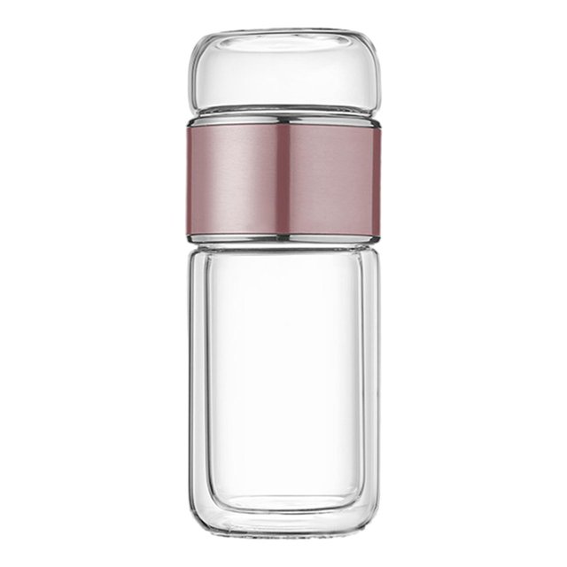 simhoa Glass Tea Infuser Bottle 350ml Glass Tea Infuser Cup for Office Outdoor Home Rose Gold